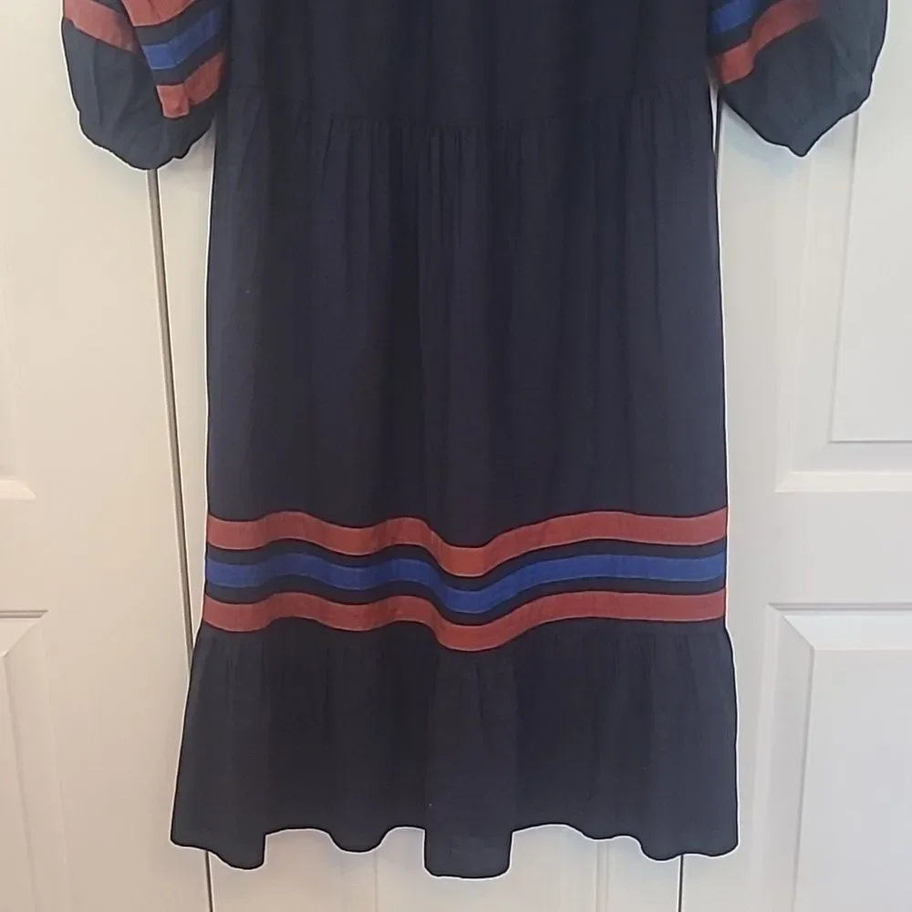 SUNDRY Tiered Midi Dress With Varsity Stripe In Blue Size 0 Or  XS - Picture 12 of 16